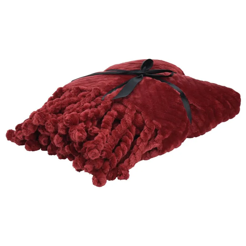 Pled Emma cu ciucuri handmade, 130x160 cm, aspect fleece, rosu