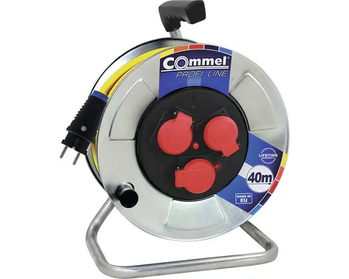 Prelungitor electric pe tambur metalic Commel Profi 3 prize 40m cablu N07V3V3-F 3x1,5 mm², pentru exterior IP44 buc