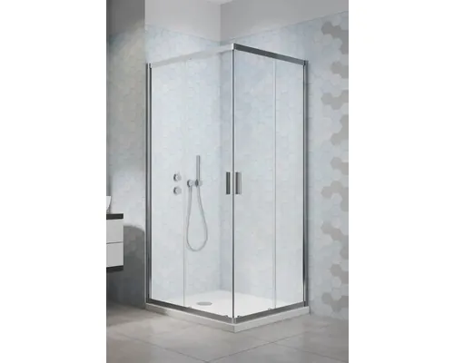 Cabină de duș pătrată cu cădiță Radaway Alienta C900, sifon, 90x90 cm, sticlă transparentă, profil crom pac