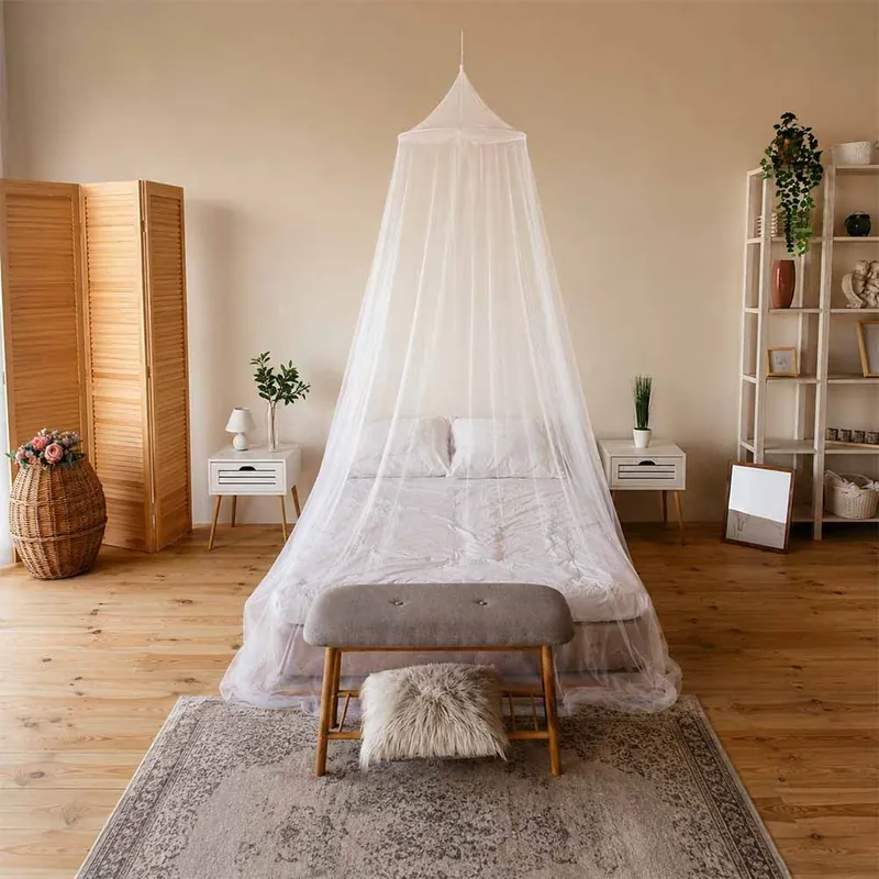 Perdea Baldachin contra insectelor, 230 cm, diametru suport 37 cm, nailon, alb