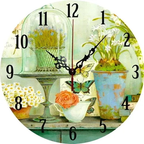 Ceas de perete 34010, analog, rotund, lemn, multicolor, diametru 34 cm buc
