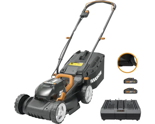 Mașină de tuns iarba cu acumulator Worx WG779E, lățime de tăiere 34cm, 40 V acumulatori și încărcător incluse, pentru până la 250 m² buc