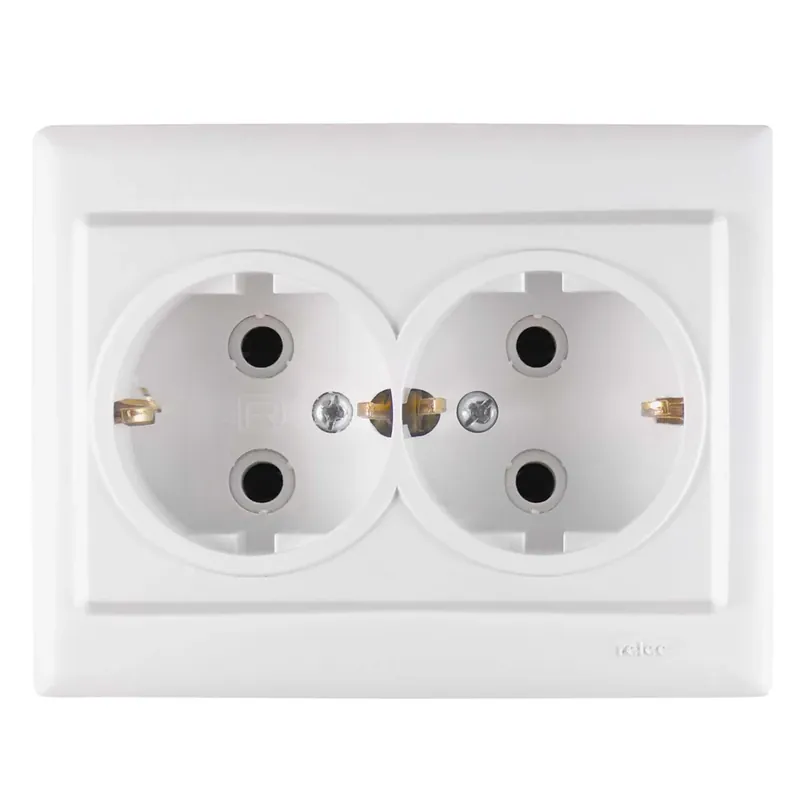 Priza schuko dubla Elegant 42937, incastrat, ceramica, rama inclusa, contact de protectie, alb buc
