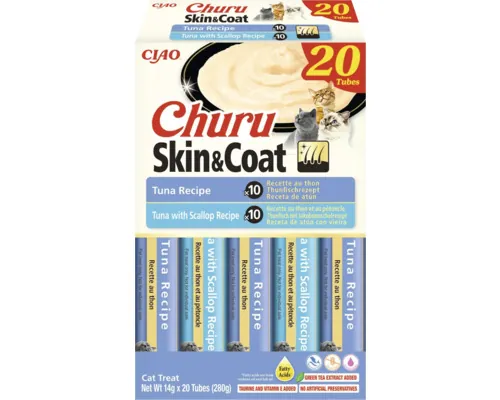 Recompensă pentru pisici CIAO Churu Skin&Coat cu ton 20x14 g buc