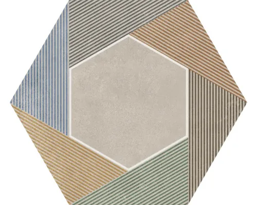 Gresie hexagonală porțelanată glazurată rectificată maro/albastru 21,5x25 cm pac