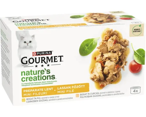 Hrană umedă pentru pisici PURINA Gourmet Nature’s Creations cu vită, spanac și roșii 4x85 g buc