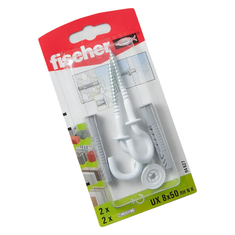 Diblu din nailon cu surub carlig, Fischer UX, 8 x 50 mm, 5,5 x 87 mm, 2 buc