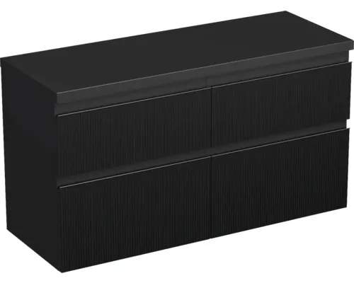 Dulap bază lavoar baie suspendat Jungborn TRENTA 120 cm PAL negru mat riflaj 2 mâner negru buc