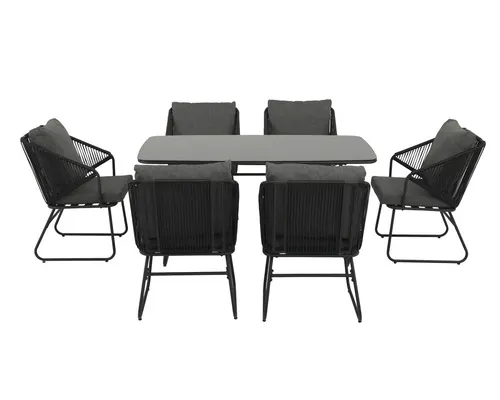 Set mobilier grădină/terasă 6 locuri 7 piese gri/negru buc