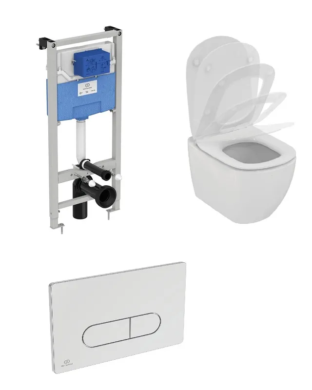 Set vas wc suspendat cu rezervor, capac si clapeta de actionare, Ideal Standard, Tesi, alb