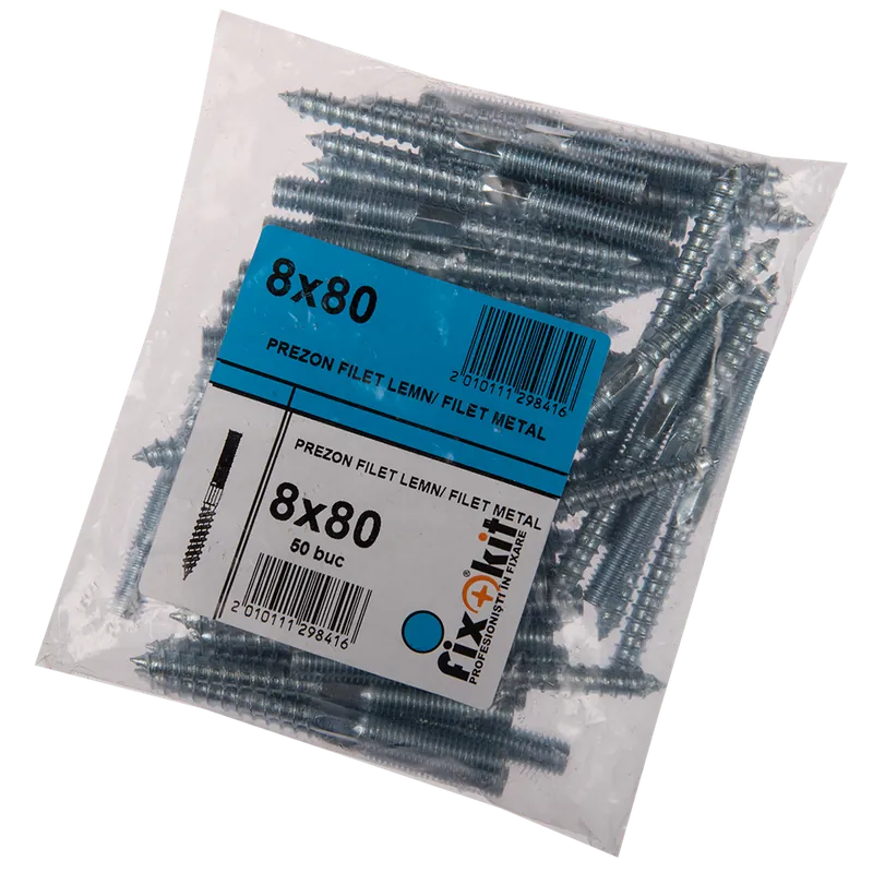 Prezon cu filet pentru lemn sau metal, 8 x 80 mm, 50 BUC