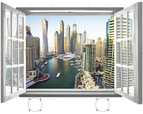 Fototapet vlies 1942VEZ4XL Fereastră Dubai Skyline 201x145 cm buc