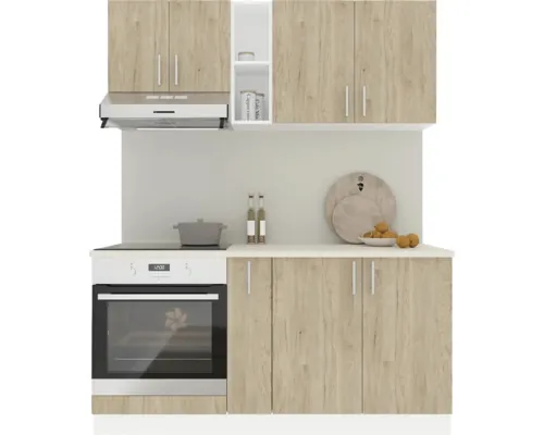 Mobilă de bucătărie Karo V7, L 160 cm, alb/lemn natural buc