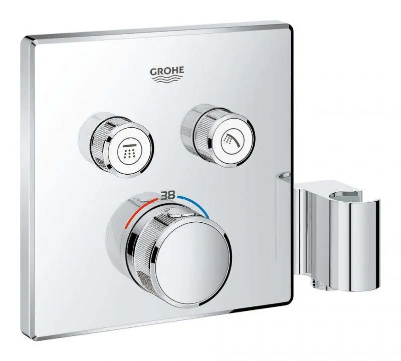 Baterie dus ingropata termostatata, Grohe, Grohtherm Smartcontrol, patrata, cu suport para dus, crom lucios