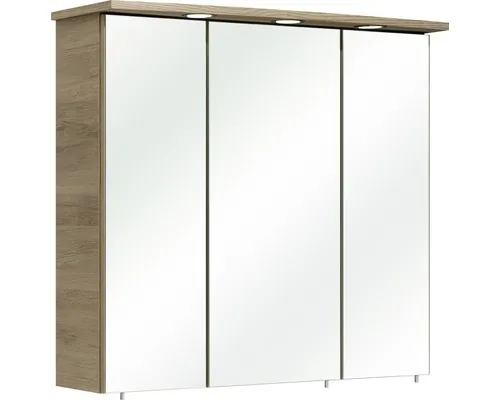 Dulap baie cu oglindă pelipal 37-II 75x72 cm PAL stejar Sanremo 3 uşi iluminare LED buc