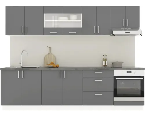 Mobilă de bucătărie Karo V22, L 280 cm, alb/antracit buc