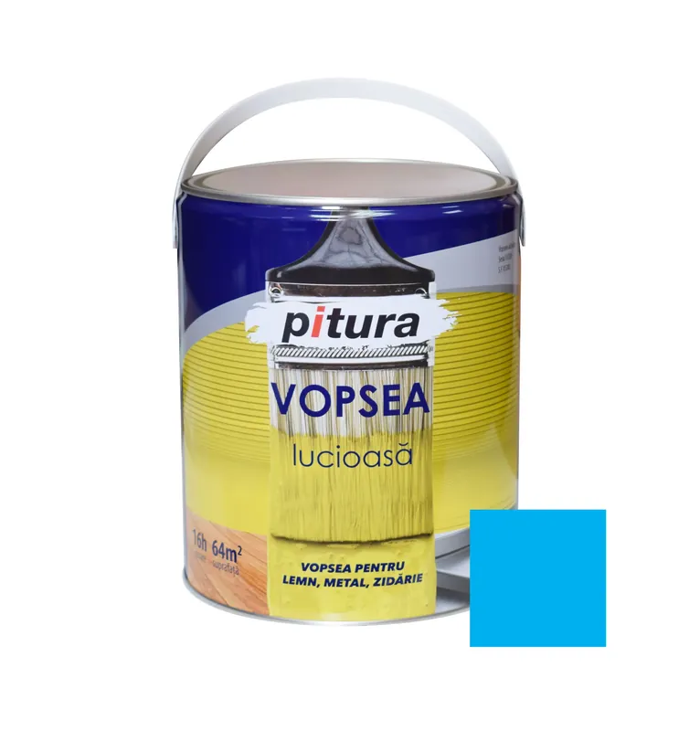 Vopsea alchidica pentru lemn / metal, lucioasa, Pitura, interior / exterior, albastru luminos V53633, 4 L bucată