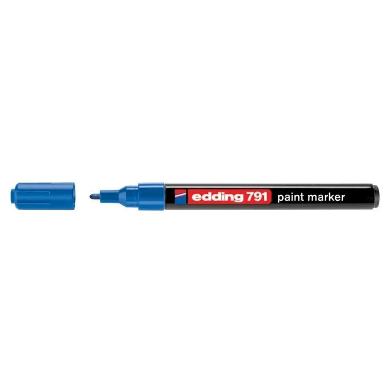 Marker permanent Edding 791, corp plastic, varf rotund, 1-2 mm, cu vopsea albastra