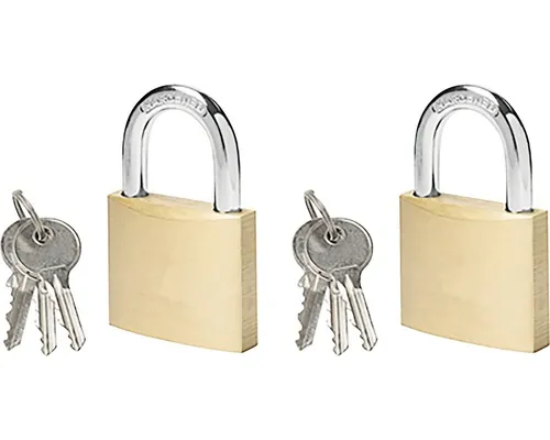 Lacăte alamă 40mm, belciug Ø6,3mm, 2x3 chei, pachet 2 bucăți