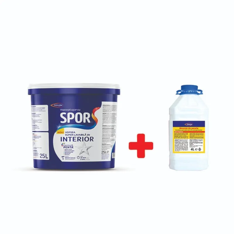 Vopsea superlavabila interior Spor, alb, 25 l + amorsa 4 l