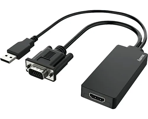 Adaptor video convertor VGA -> HDMI Hama negru, cu alimentare USB (conectori tată->mamă auriți) buc