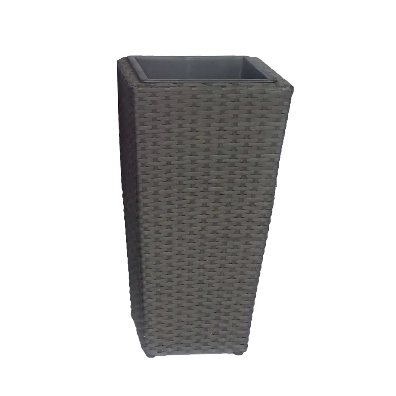 Ghiveci din metal + plastic cu finisaj ratan sintetic PLTP-1390/21157, cu masca, patrat, negru, 30 x 30 x 55 cm buc