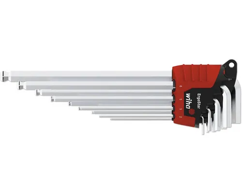 Set chei hexagonale lungi Wiha ErgoStar 1,5-10 mm, 9 piese, capăt rotunjit, crom-vanadiu buc
