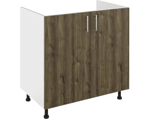Mască chiuvetă bucătărie 80 cm, 2 uși, alb/stejar bronz buc