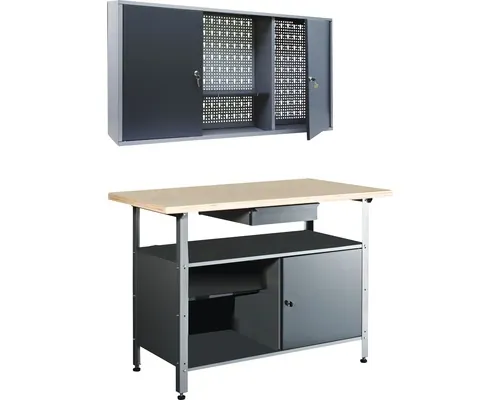 Set atelier banc de lucru & dulap suspendat 1200mm, 2 piese buc
