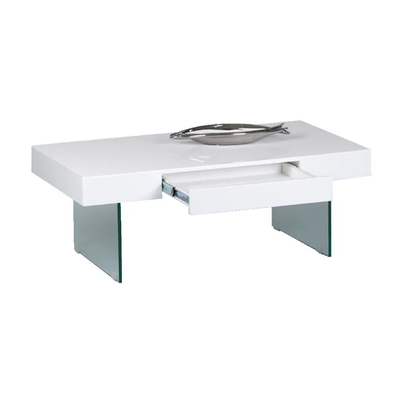 Masuta cafea Noak, 110x60x40 cm, 1 sertar, culoare alb, blat MDF, cadru sticla