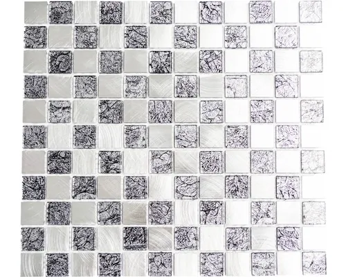 Mozaic sticlă-aluminiu XAM A451 negru/argintiu lucios 32,7x30,2 cm buc