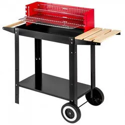 Gratar cu roti negru/rosu metal/lemn A0087