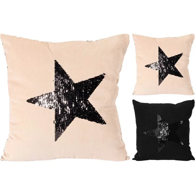 Perna decorativa design stea, 45x45 cm, paiete reversibile, disponibila in 2 culori: roz/negru