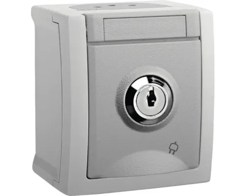 Priză simplă cu împământare Panasonic Pacific IP54 gri, cu cheie, montaj aplicat buc