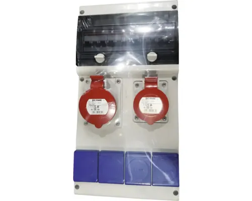 Tablou organizare electrică șantier cablat Scame B42 5 module IP44, montaj aparent, cu 2 prize trifazice 16A/32A și 4 prize simple cu împământare buc
