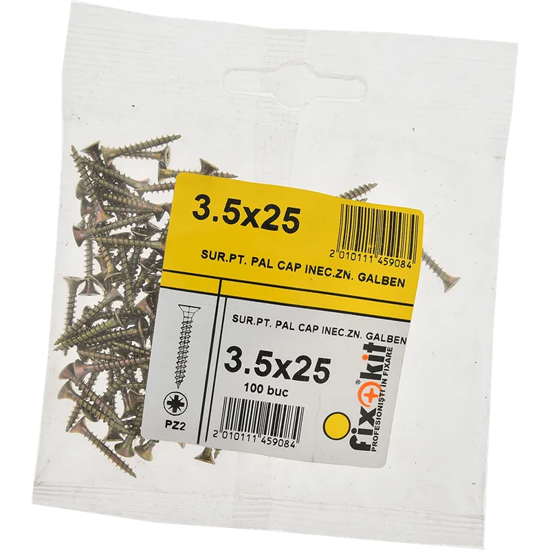 Set holsuruburi, cap inecat, otel zincat galben, 3.5 x 25 mm, 100 bucati 100buc