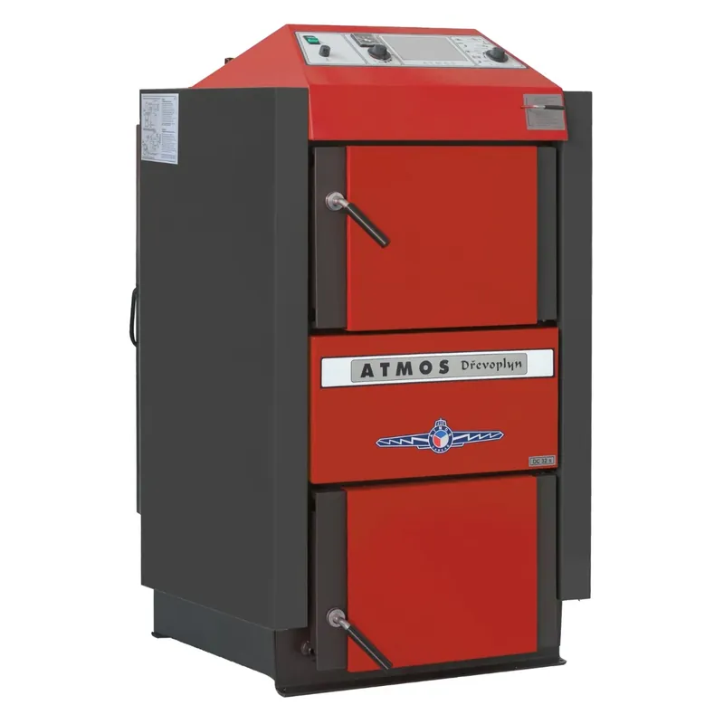 Cazan termic pe lemne, carbune, brichete Atmos DC25S, 25 kW, cu gazeificare, din otel, tiraj natural, cu exhaustor de fum buc