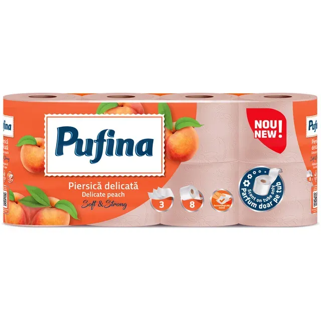 Pufina Hartie Igienica Delicate Peach Straturi Role 8buc