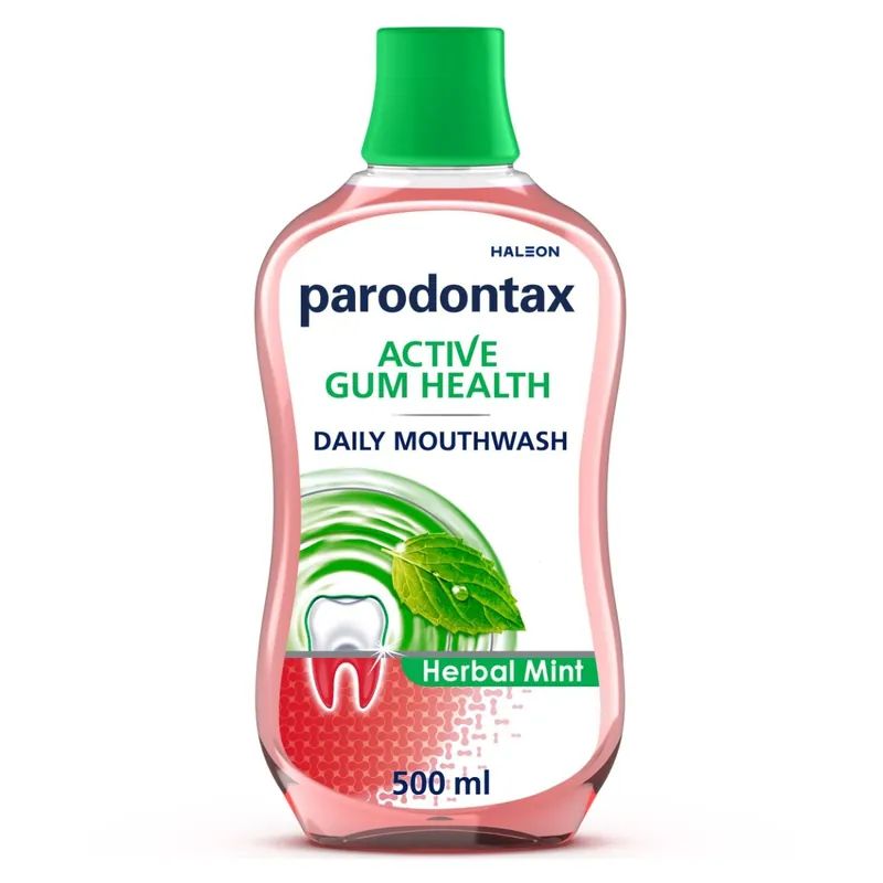 Apa de gura fara alcool Active Gum Health Fresh Mint Parodontax, 500 ml, Haleon