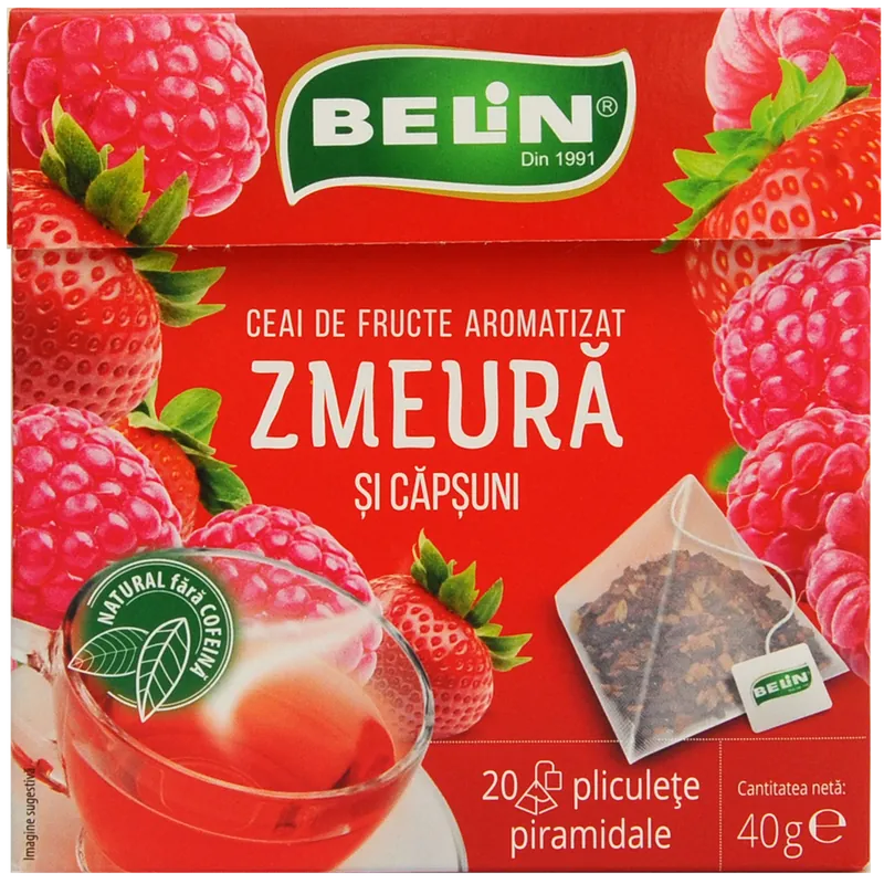 Ceai de zmeura si capsuni, 20 plicuri, Belin
