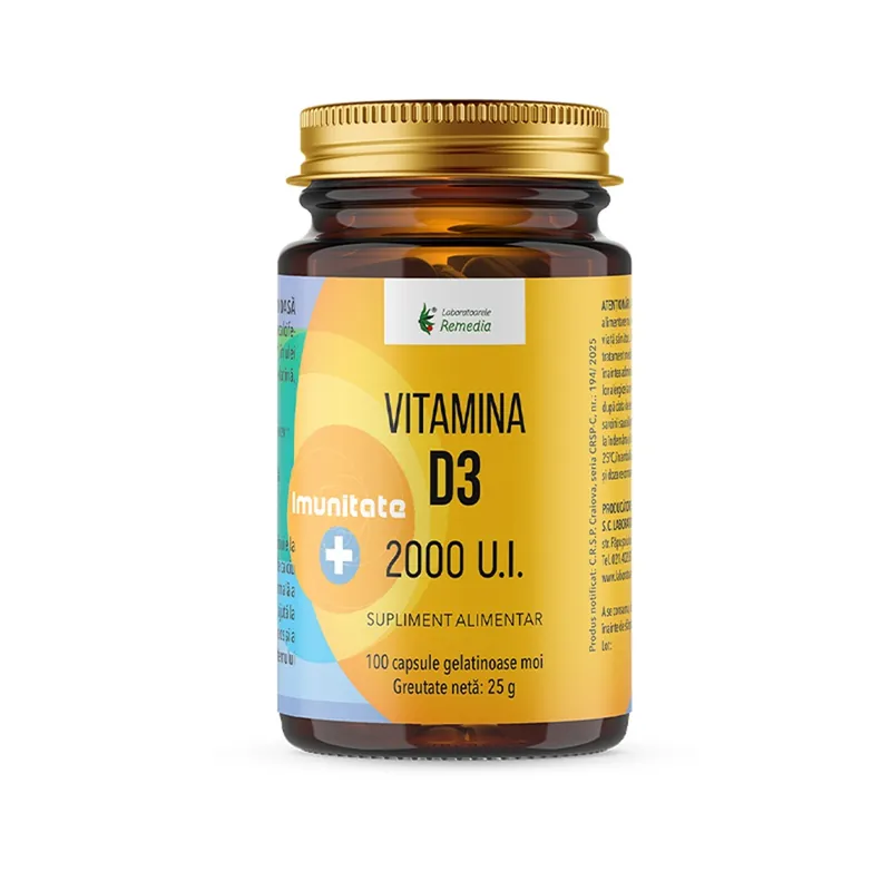 Vitamina D3 2000 U.I., 100 capsule moi, Remedia