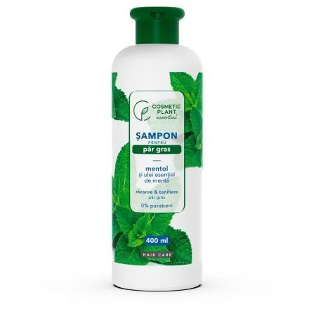 Sampon cu mentol si ulei de menta pentru par gras Essential, 400 ml, Cosmetic Plant