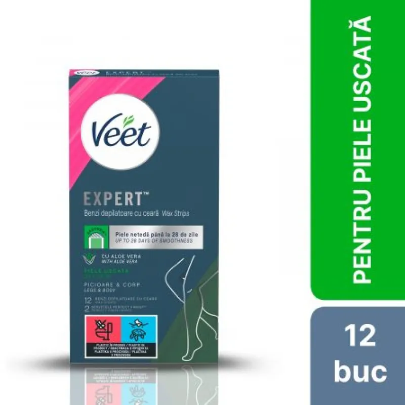 Ceara Rece Aloe Toate Tipurile de Piele Benzi, 12 bucati, Veet