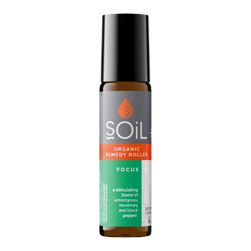 Roll-on cu uleiuri esentiale pure organice Ecocert concentrare Focus, 10ml, Soil