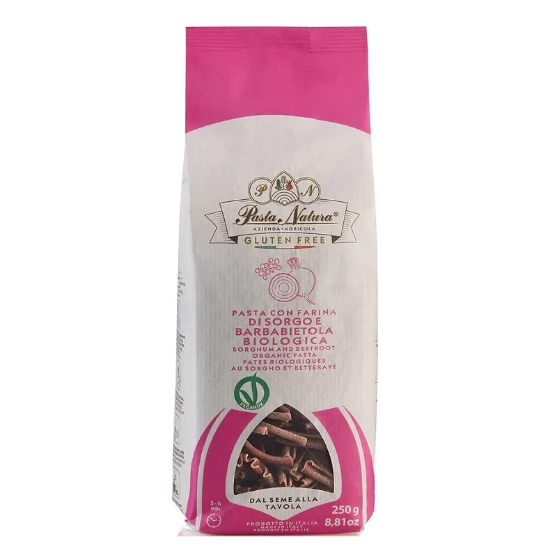 Paste bio fara gluten din faina de sorg cu sfecla rosie, 250 g, Pasta Natura