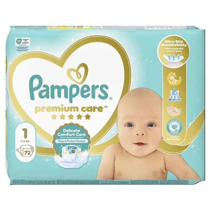 PAMPERS PREMIUM CARE 2-5KG 72 BUCATI MARIMEA 1