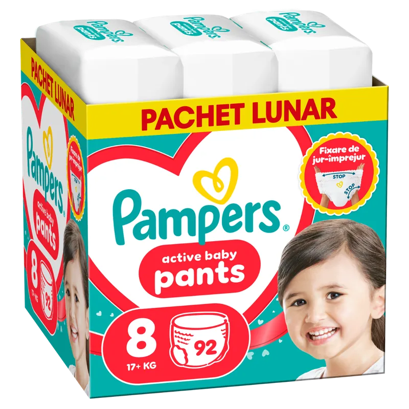Scutece-chilotel Active Baby PantsXXL Marimea 8, 17kg+, 92 bucati, Pampers