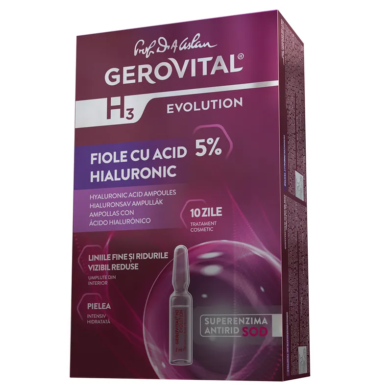 Fiole cu acid hialuronic 5% H3 Evolution, 10 fiole x 2 ml, Gerovital