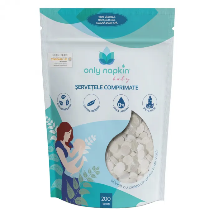 Servetele comprimate, 200 bucati, Only Napkin Baby