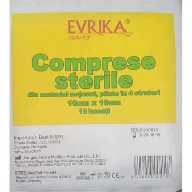 Comprese sterile netesute, pliate, 10*10 cm, 10 bucati, Evrika Quality